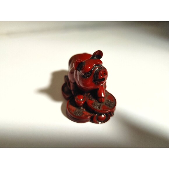 Cinnabar Red Pig Boar Figurine Chinese Horoscope Feng Shui Zodiac Luck Fortune - Picture 5 of 7